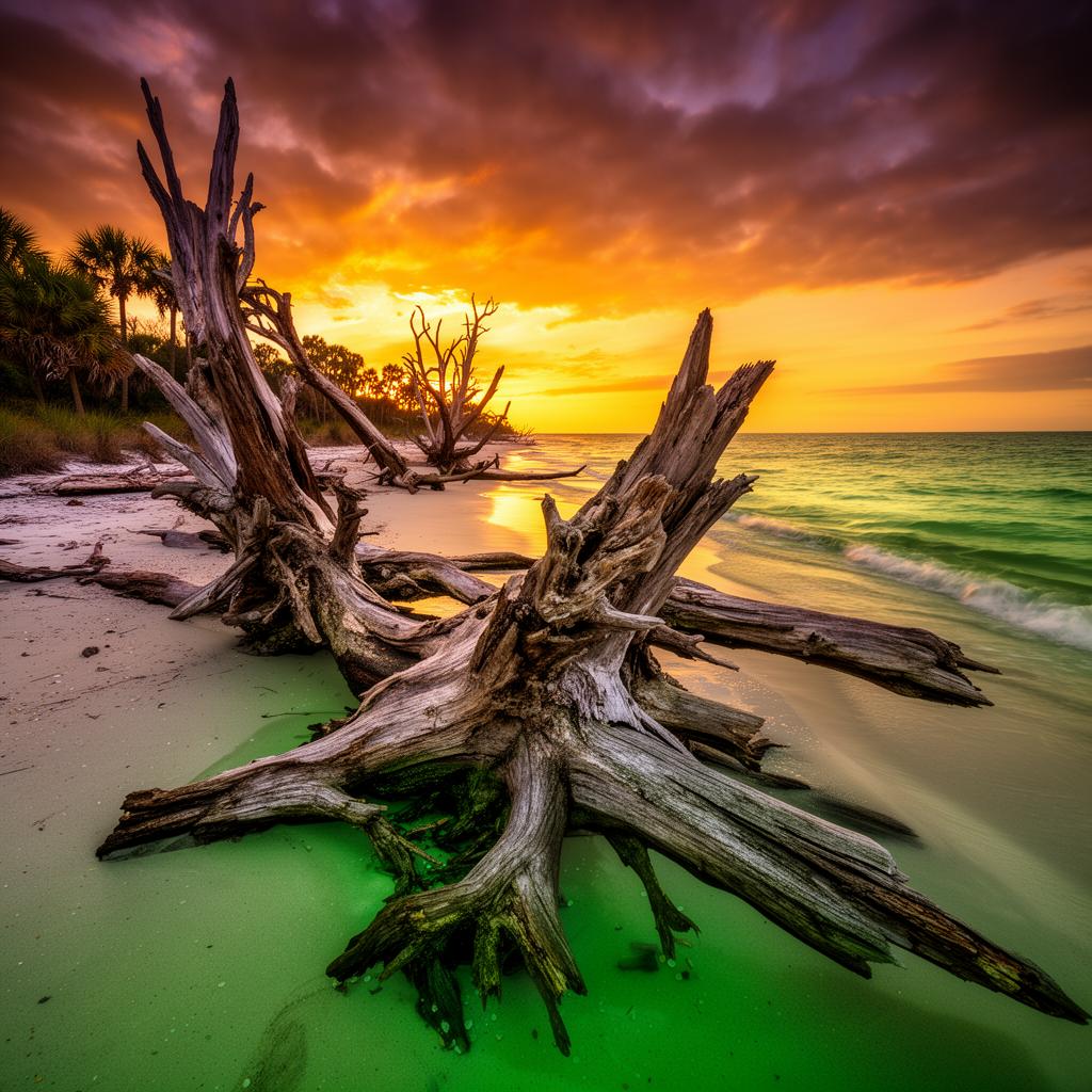 Driftwood Beach at sunset, Jekyll Island, Georgia